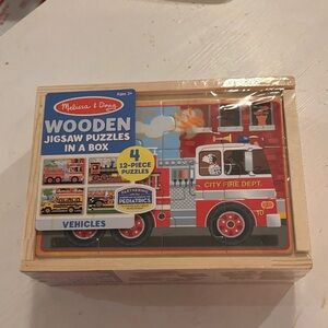NWT Melissa & Doug Wooden Jigsaw Puzzles - City Fire Dept Red